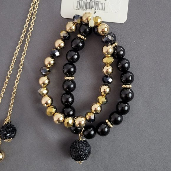 NWT CATO Sparkly Gold & Black Costume Necklace, Bracelet, & Earrings Set - Picture 5 of 9